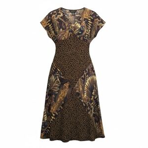 Vintage 90s Carole Little Dress 16 Maxi Dress‎ Mixed Print Gauze Boho V Neck